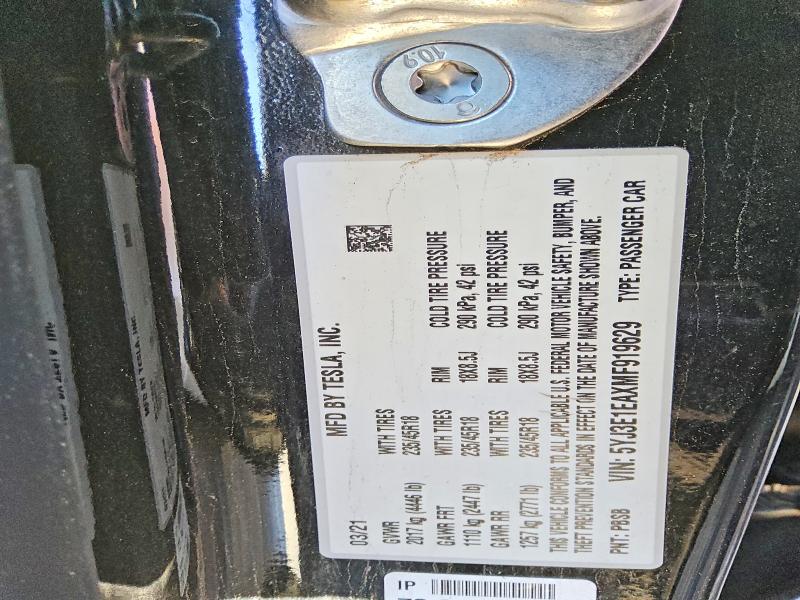 Aukcja sprzedaży 2021 Tesla Model 3, vin: 5YJ3E1EAXMF919629, numer aukcji: 78691115