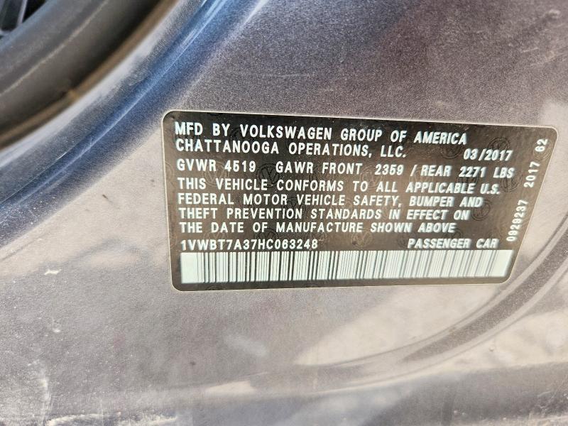 Aukcja sprzedaży 2017 Volkswagen Passat, vin: 1VWBT7A37HC063248, numer aukcji: 47272646