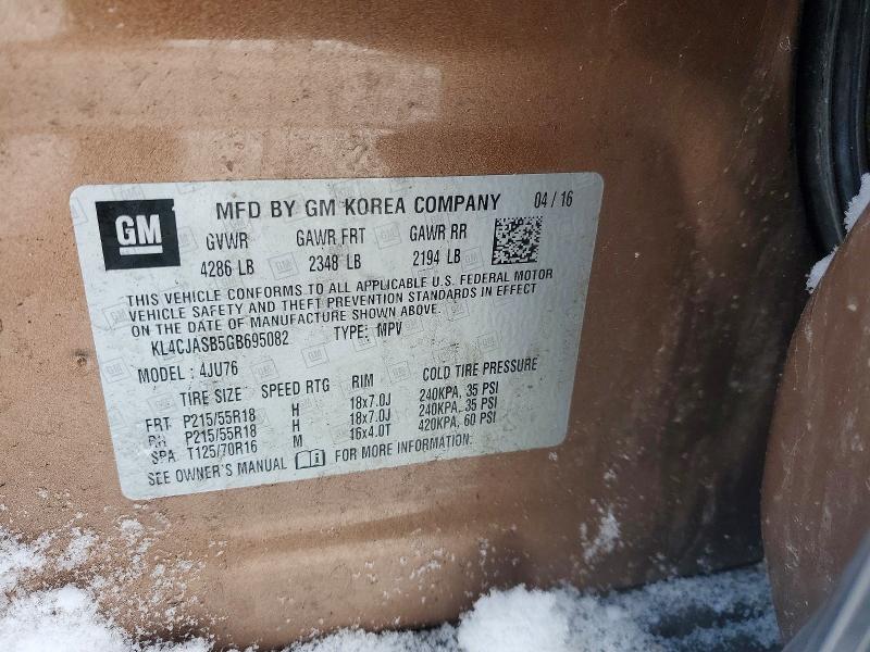 46283886 :رقم المزاد ، KL4CJASB5GB695082 vin ، 2016 Buick Encore مزاد بيع