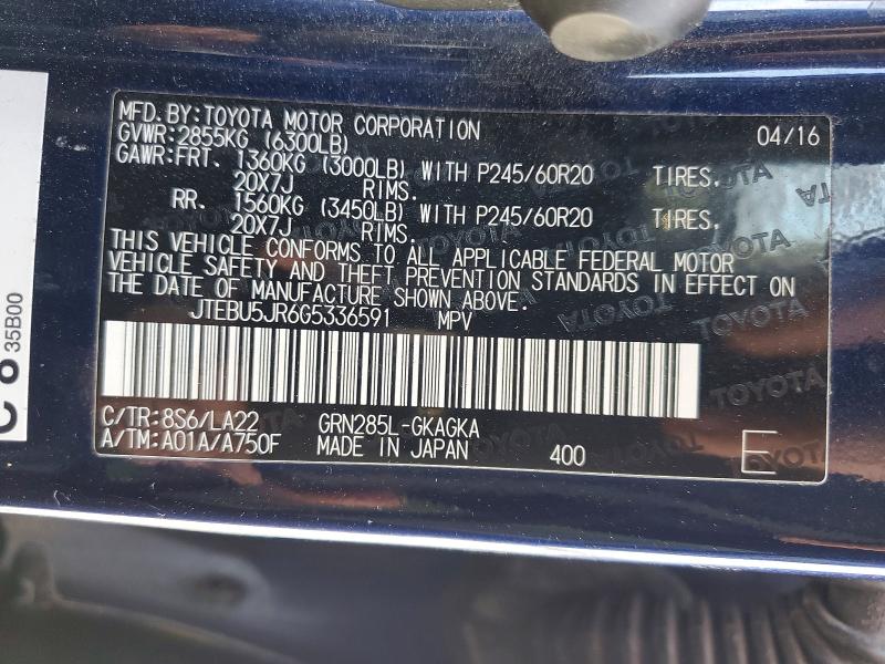 Продажа на аукционе авто 2016 Toyota 4runner, vin: JTEBU5JR6G5336591, номер лота: 45773826