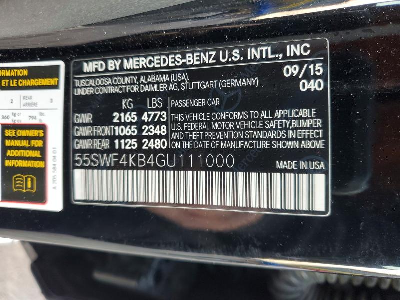 Продажа на аукционе авто 2016 Mercedes-benz C, vin: 55SWF4KB4GU111000, номер лота: 46030236