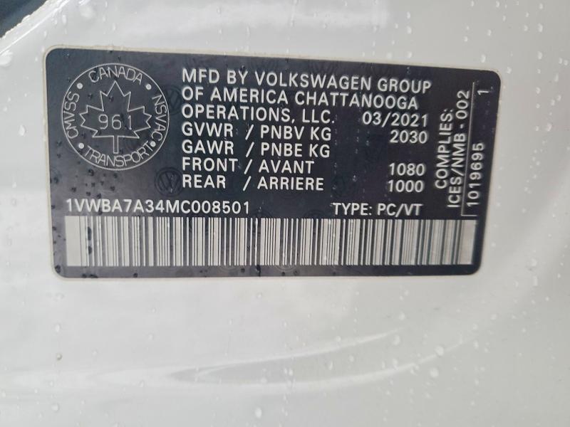 45934866 :رقم المزاد ، 1VWBA7A34MC008501 vin ، 2021 Volkswagen Passat مزاد بيع