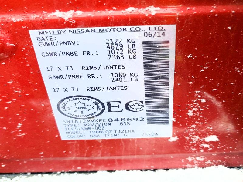 45916056 :رقم المزاد ، 5N1AT2MVXEC848692 vin ، 2014 Nissan Rogue مزاد بيع