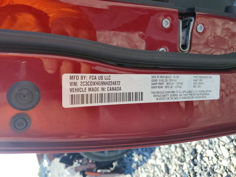 42044656 :رقم المزاد ، 2C3CDXHG9NH224872 vin ، 2022 Dodge Charger مزاد بيع