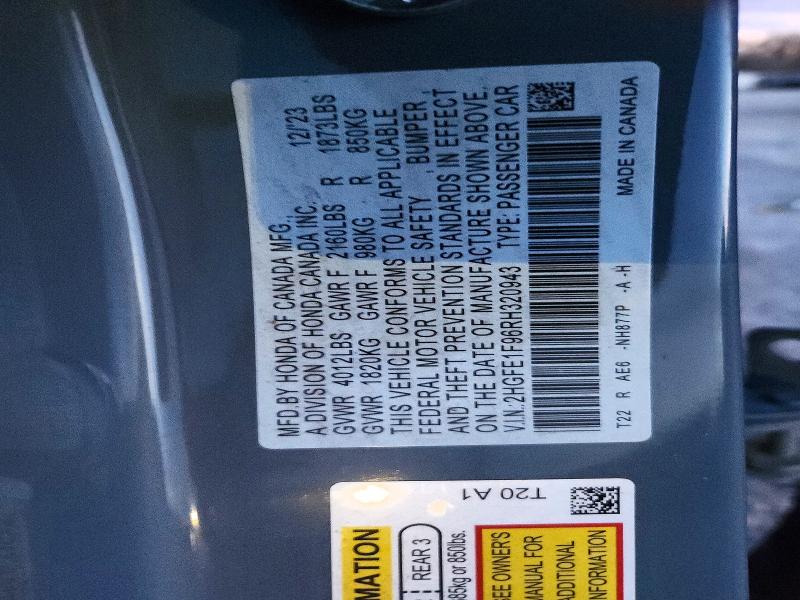 46458376 :رقم المزاد ، 2HGFE1F96RH320943 vin ، 2024 Honda Civic مزاد بيع