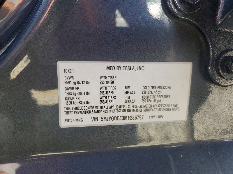 Продажа на аукционе авто 2021 Tesla Model Y, vin: 5YJYGDEE3MF286797, номер лота: 47445816