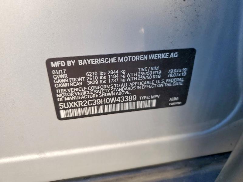 45852556 :رقم المزاد ، 5UXKR2C39H0W43389 vin ، 2017 Bmw X5 مزاد بيع