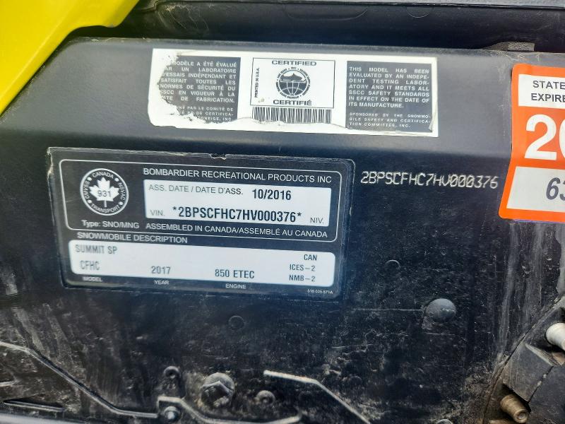 79783935 :رقم المزاد ، 2BPSCFHC7HV000376 vin ، 2017 Ski-doo Summit Sp Etech 850 مزاد بيع