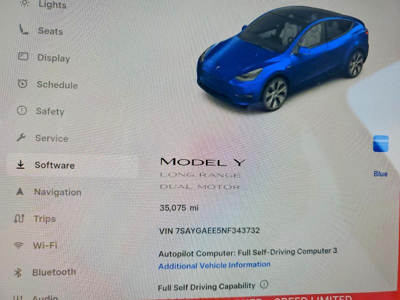 2022 Tesla Model Y მანქანა იყიდება აუქციონზე, vin: 7SAYGAEE5NF343732, აუქციონის ნომერი: 79568225