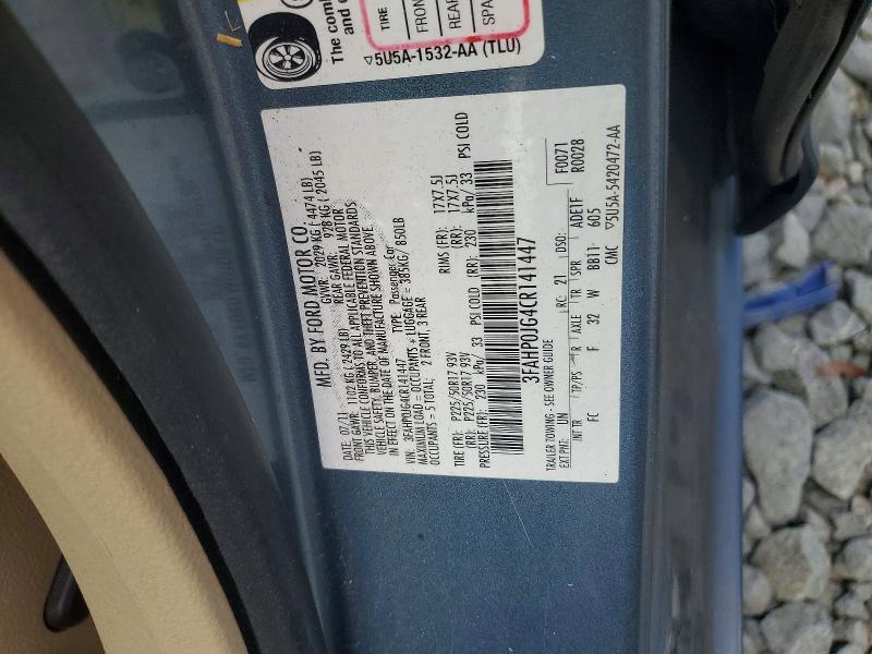 Aukcja sprzedaży 2012 Ford Fusion, vin: 3FAHP0JG4CR141447, numer aukcji: 47016816