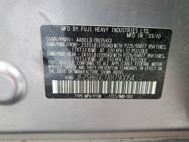 Продажа на аукционе авто 2010 Subaru Forester, vin: JF2SH6DC7AH790054, номер лота: 78362045