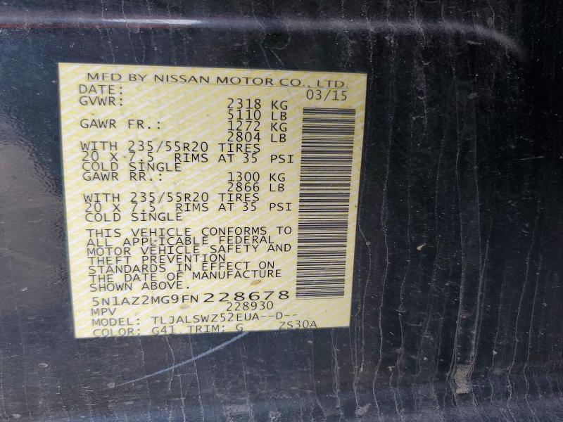 Продажа на аукционе авто 2015 Nissan Murano, vin: 5N1AZ2MG9FN228678, номер лота: 48281076