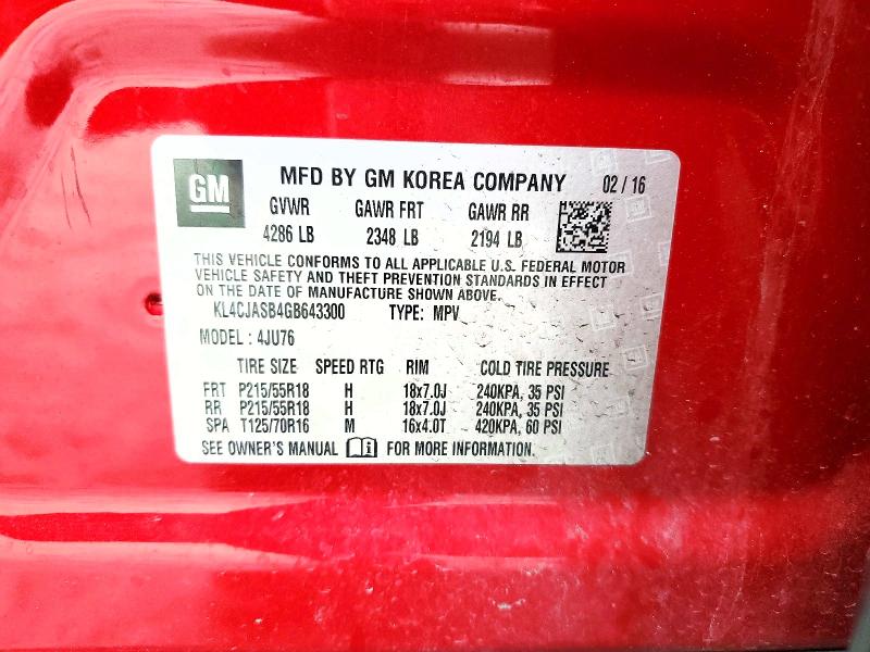 45906696 :رقم المزاد ، KL4CJASB4GB643300 vin ، 2016 Buick Encore مزاد بيع