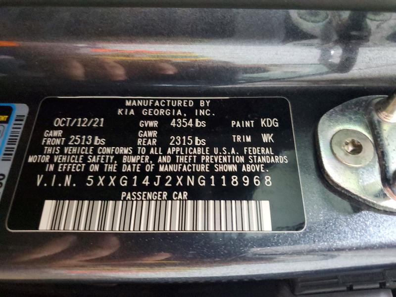 Aukcja sprzedaży 2022 Kia K5, vin: 5XXG14J2XNG118968, numer aukcji: 45608776