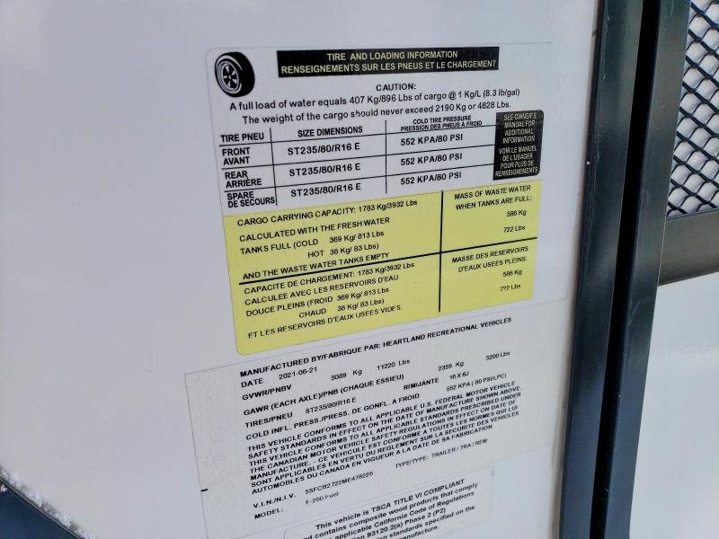 Aukcja sprzedaży 2021 Heartland Rv Trailers, vin: 5SFCB2722ME478226, numer aukcji: 45527556