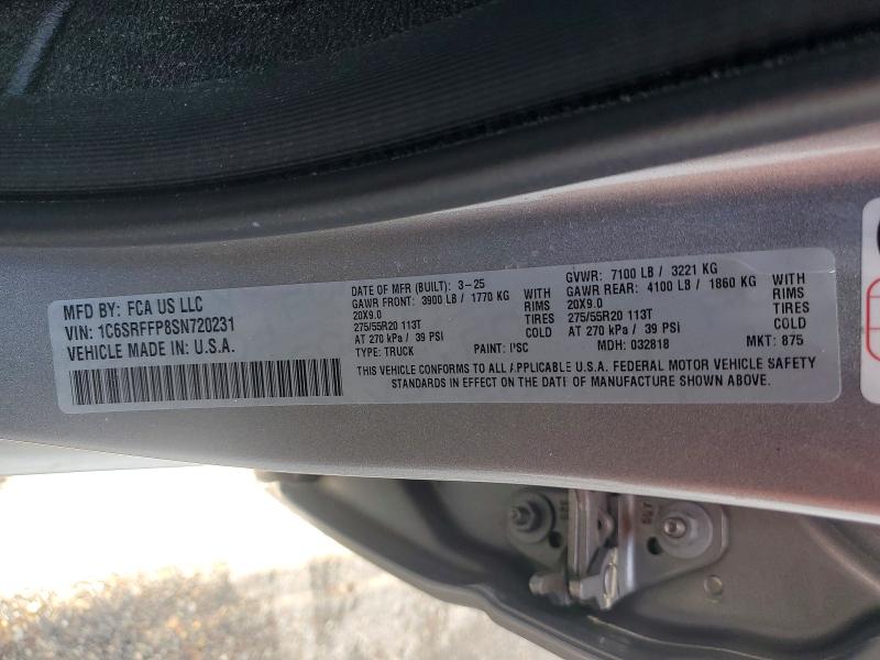 Продаж на аукціоні авто 2025 Ram 1500, vin: 1C6SRFFP8SN720231, номер лоту: 41584496