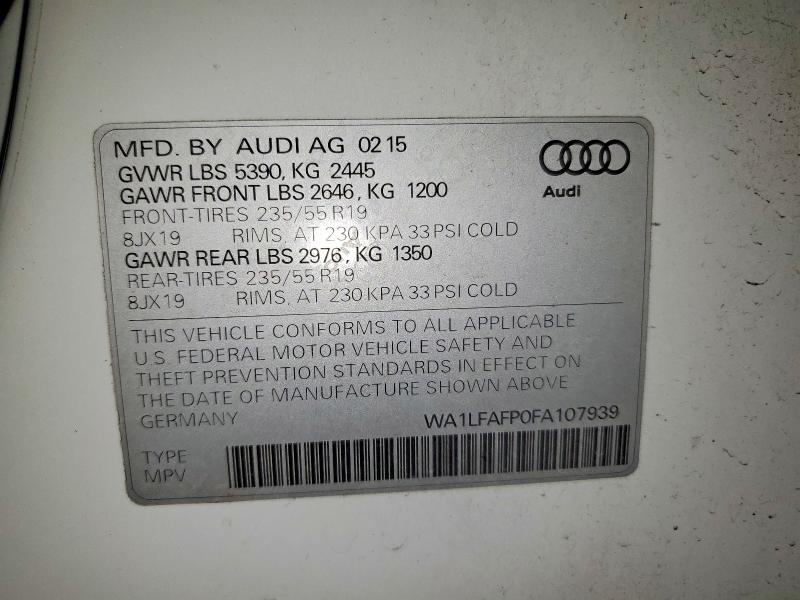 79667955 :رقم المزاد ، WA1LFAFP0FA107939 vin ، 2015 Audi Q5 مزاد بيع