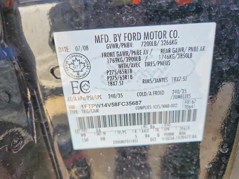 41718606 :رقم المزاد ، 1FTPW14V58FC35687 vin ، 2008 Ford F150 مزاد بيع
