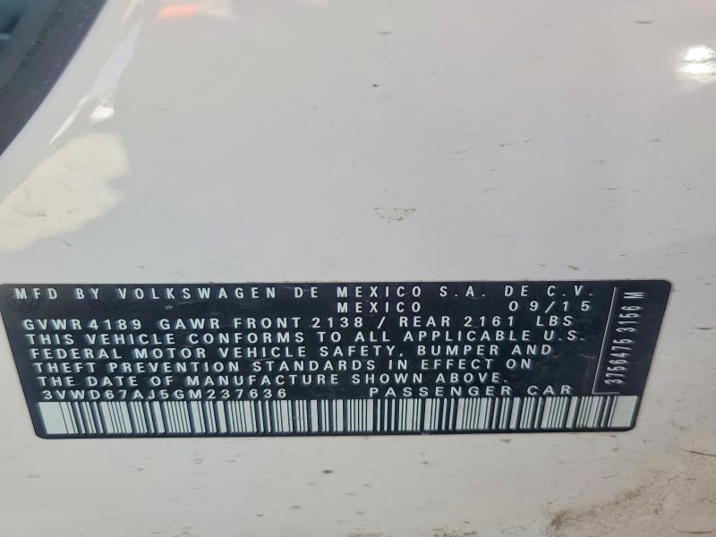 2016 Volkswagen Jetta მანქანა იყიდება აუქციონზე, vin: 3VWD67AJ5GM237636, აუქციონის ნომერი: 79587955