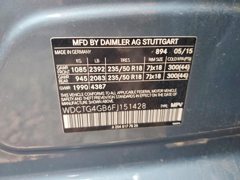 Aukcja sprzedaży 2015 Mercedes-benz Gla-class Gla250 4ma, vin: WDCTG4GB6FJ151428, numer aukcji: 46655346