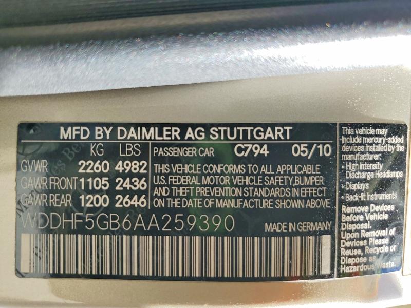 Auction sale of the 2010 Mercedes-benz E, vin: WDDHF5GB6AA259390, lot number: 47752436