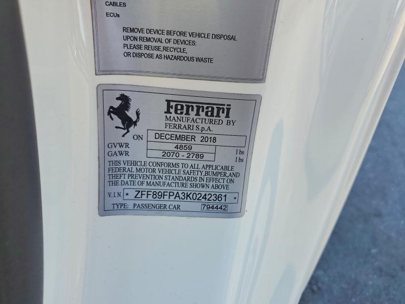 Продажа на аукционе авто 2019 Ferrari Portofino, vin: ZFF89FPA3K0242361, номер лота: 79122295