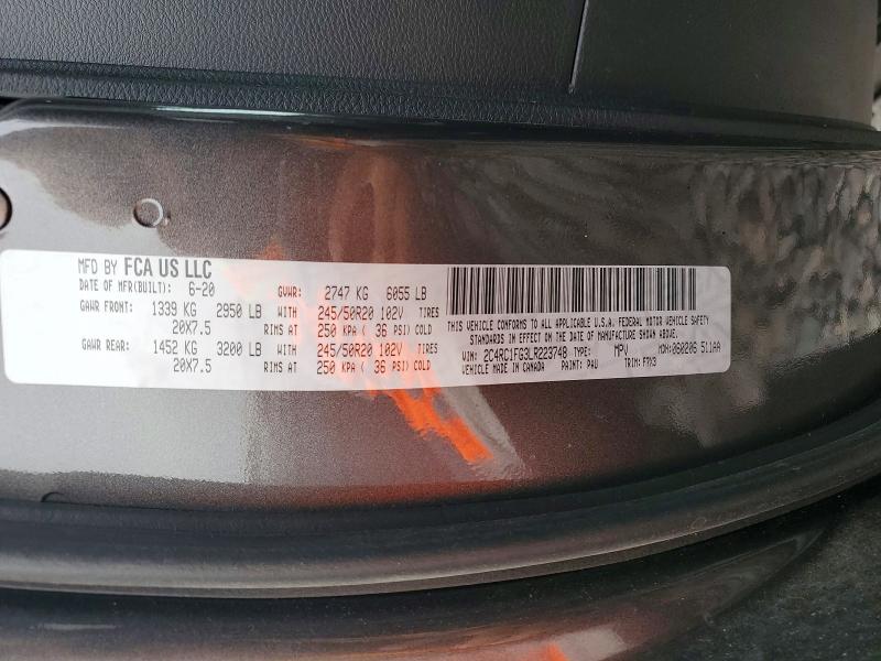 2020 Chrysler Pacifica მანქანა იყიდება აუქციონზე, vin: 2C4RC1FG3LR223748, აუქციონის ნომერი: 46921146
