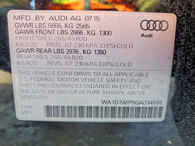 47054496 :رقم المزاد ، WA1D7AFP8GA034595 vin ، 2016 Audi Q5 مزاد بيع