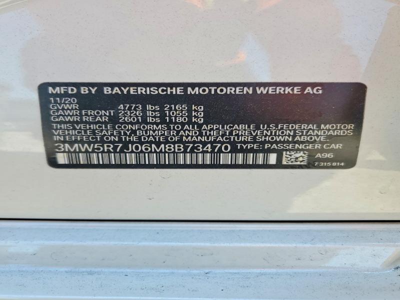 2021 Bmw 330xi მანქანა იყიდება აუქციონზე, vin: 3MW5R7J06M8B73470, აუქციონის ნომერი: 47547416