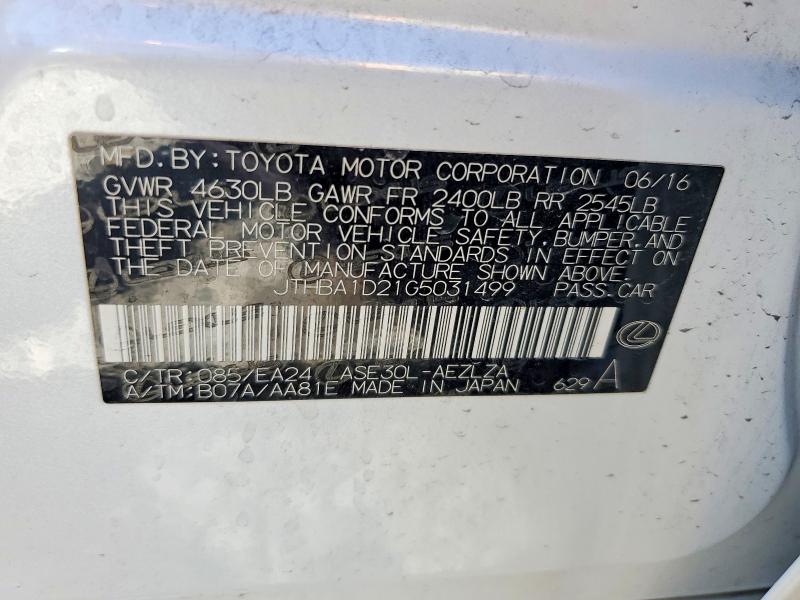 46903496 :رقم المزاد ، JTHBA1D21G5031499 vin ، 2016 Lexus Is 200t مزاد بيع