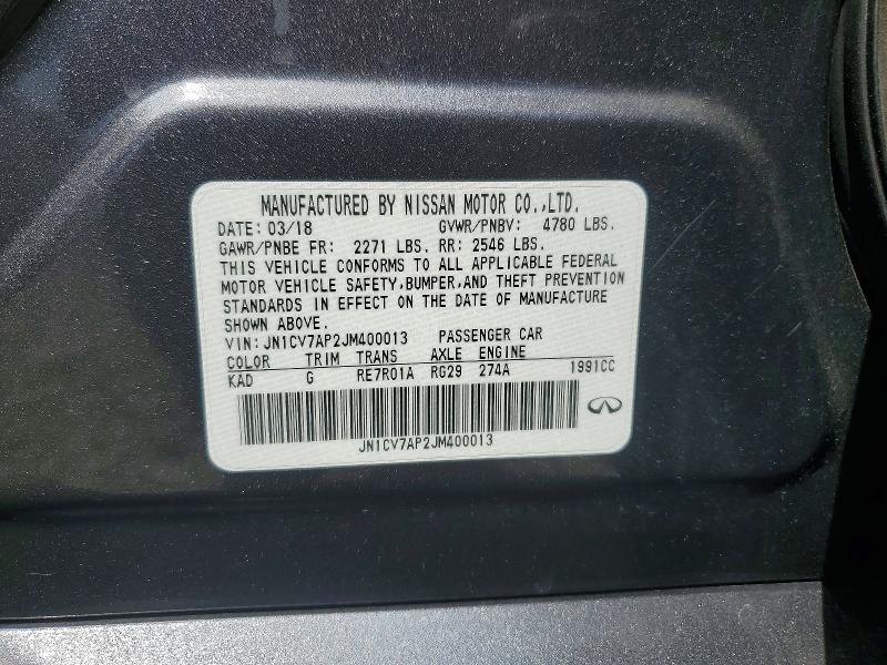 47608246 :رقم المزاد ، JN1CV7AP2JM400013 vin ، 2018 Infiniti Q50 مزاد بيع