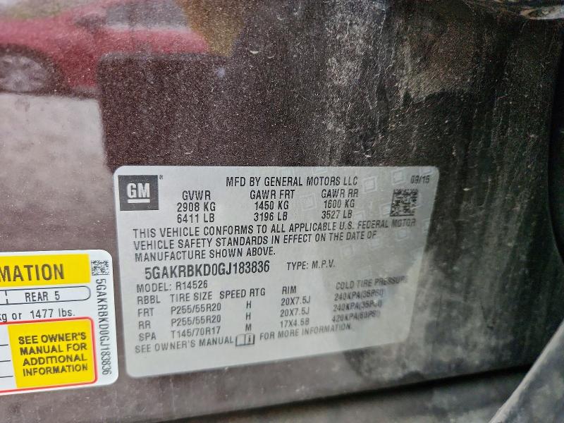 47442536 :رقم المزاد ، 5GAKRBKD0GJ183836 vin ، 2016 Buick Enclave مزاد بيع