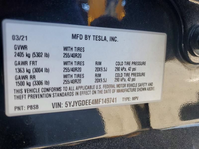 Aukcja sprzedaży 2021 Tesla Model Y, vin: 5YJYGDEE4MF149741, numer aukcji: 47228486