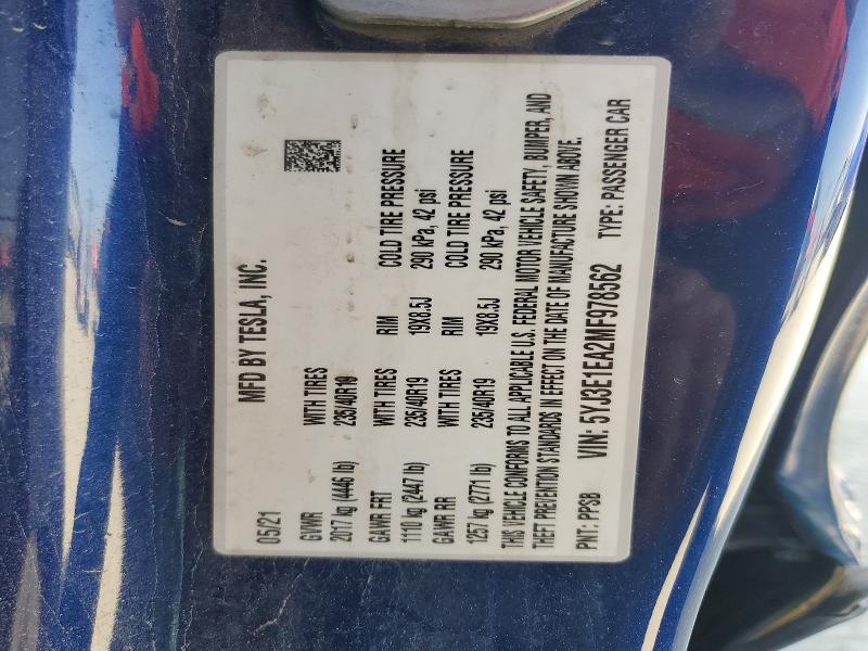 Aukcja sprzedaży 2021 Tesla Model 3, vin: 5YJ3E1EA2MF978562, numer aukcji: 79424815