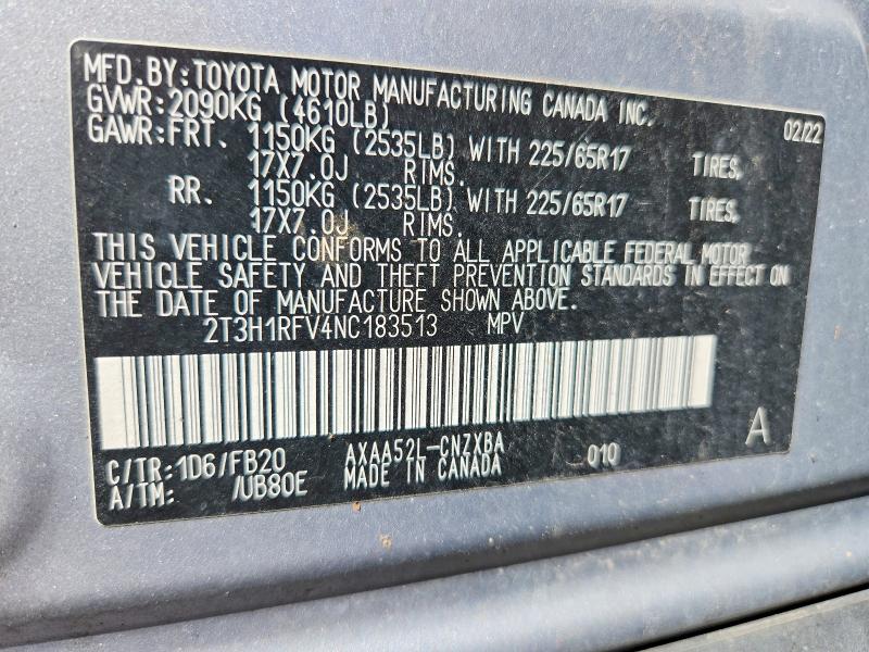 2022 Toyota Rav4 მანქანა იყიდება აუქციონზე, vin: 2T3H1RFV4NC183513, აუქციონის ნომერი: 46863936