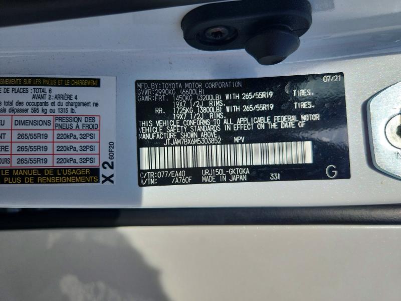 Aukcja sprzedaży 2021 Lexus Gx 460, vin: JTJAM7BX6M5303852, numer aukcji: 46496236