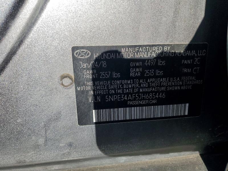 Auction sale of the 2018 Hyundai Sonata, vin: 5NPE34AF5JH685446, lot number: 41650496