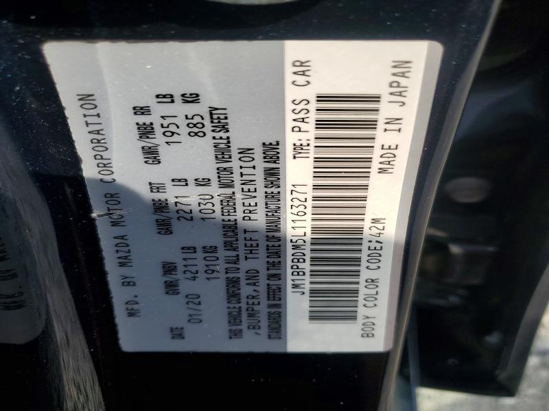 2020 Mazda 3 მანქანა იყიდება აუქციონზე, vin: JM1BPBDM5L1163271, აუქციონის ნომერი: 47389226