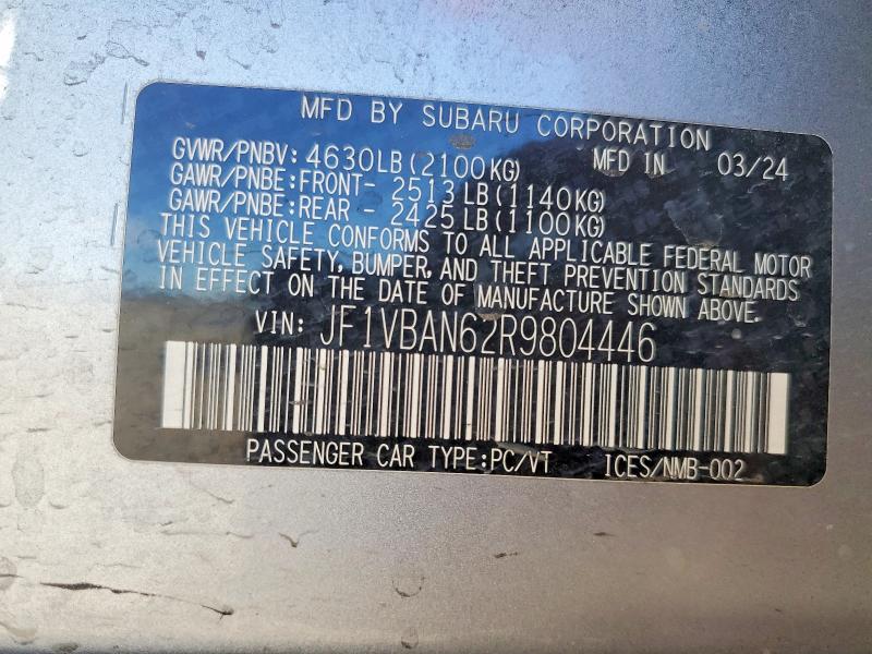 Aukcja sprzedaży 2024 Subaru Wrx, vin: JF1VBAN62R9804446, numer aukcji: 47022326