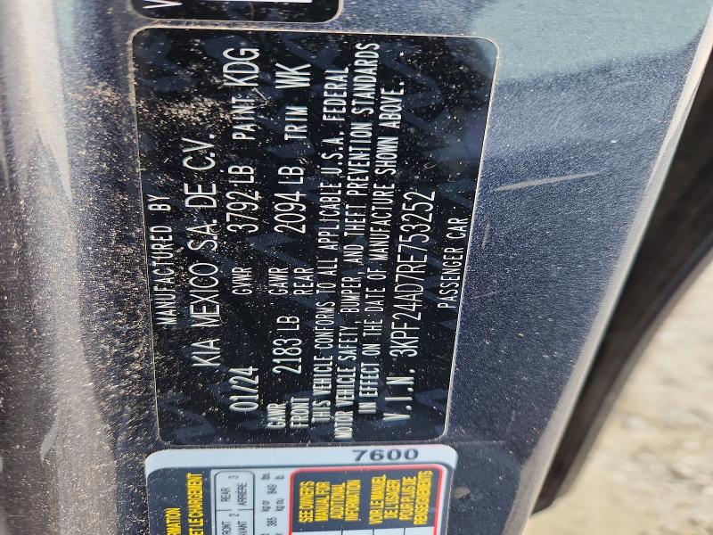 2024 Kia Forte მანქანა იყიდება აუქციონზე, vin: 3KPF24AD7RE753252, აუქციონის ნომერი: 46069056