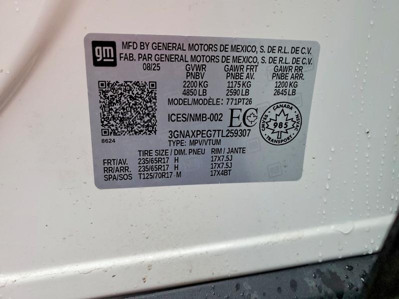 Продаж на аукціоні авто 2026 Chevrolet Equinox Lt 4dr Awd, vin: 3GNAXPEG7TL259307, номер лоту: 46334606