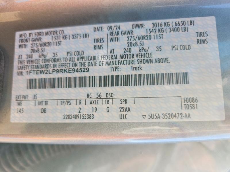 Продажа на аукционе авто 2024 Ford F150, vin: 1FTEW2LP9RKE94529, номер лота: 46858986