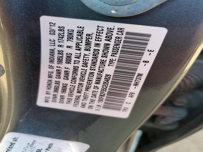 47798436 :رقم المزاد ، 19XFB2F55CE054828 vin ، 2012 Honda Civic مزاد بيع