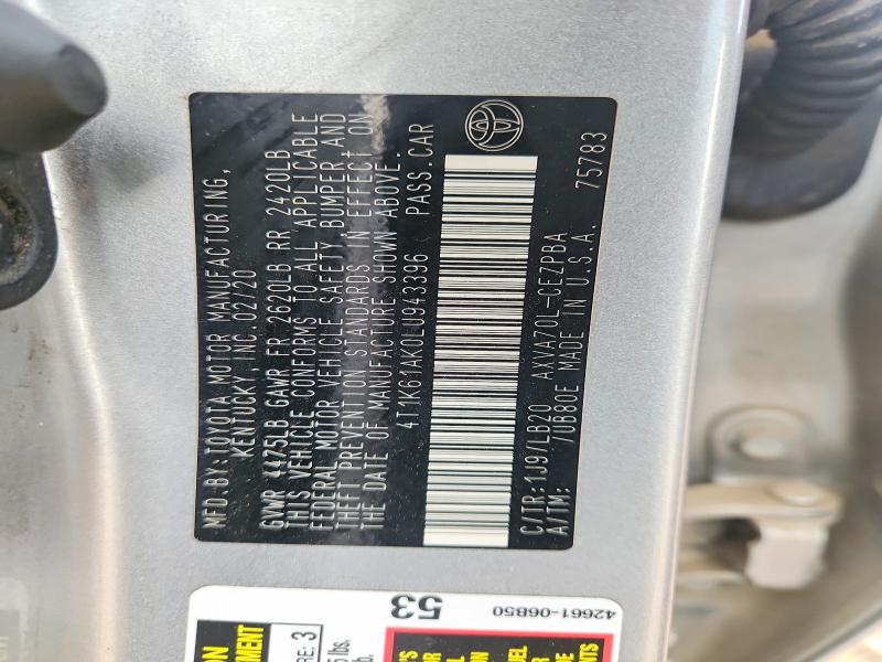 41960966 :رقم المزاد ، 4T1K61AK0LU943396 vin ، 2020 Toyota Camry مزاد بيع