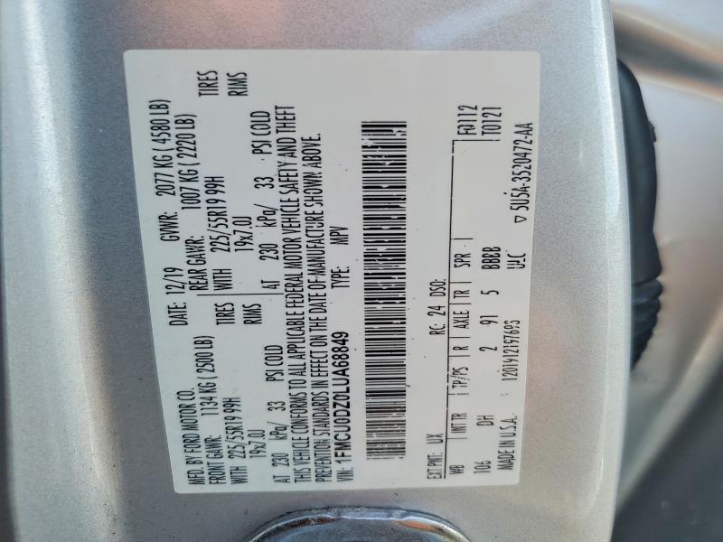 Aukcja sprzedaży 2020 Ford Escape, vin: 1FMCU0DZ0LUA68849, numer aukcji: 48092926