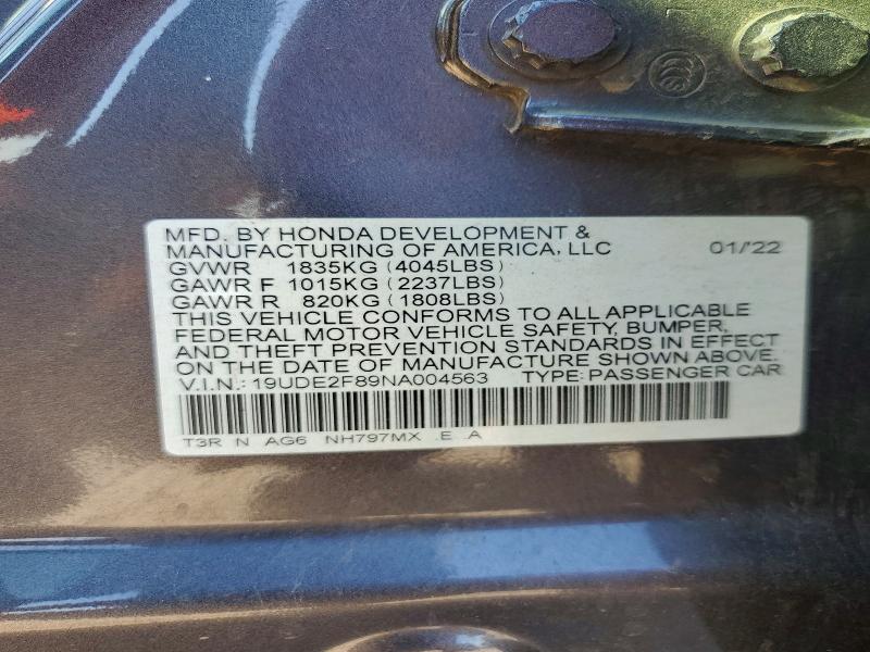 46291896 :رقم المزاد ، 19UDE2F89NA004563 vin ، 2022 Acura Ilx مزاد بيع
