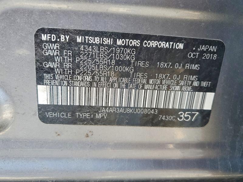 Продаж на аукціоні авто 2019 Mitsubishi Outlander Sport, vin: JA4AR3AU8KU008043, номер лоту: 47426786