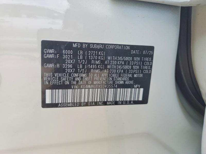 Продаж на аукціоні авто 2025 Subaru Ascent, vin: 4S4WMAUDXS3435574, номер лоту: 47704146