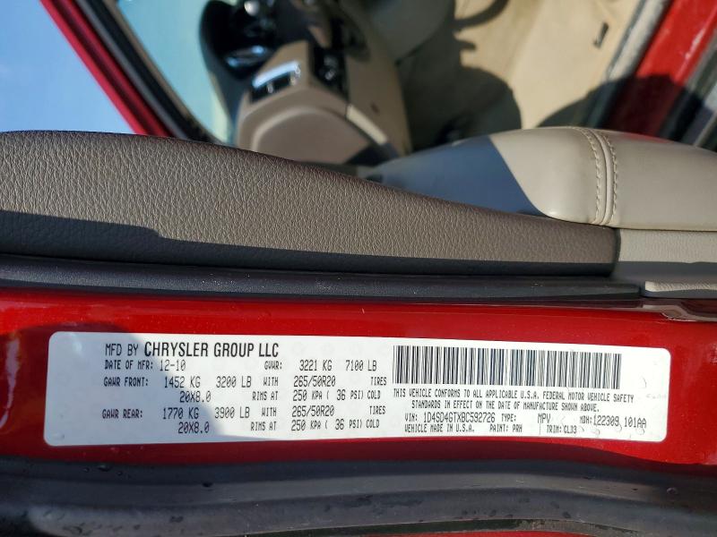 46737606 :رقم المزاد ، 1D4SD4GTXBC592726 vin ، 2011 Dodge Durango مزاد بيع