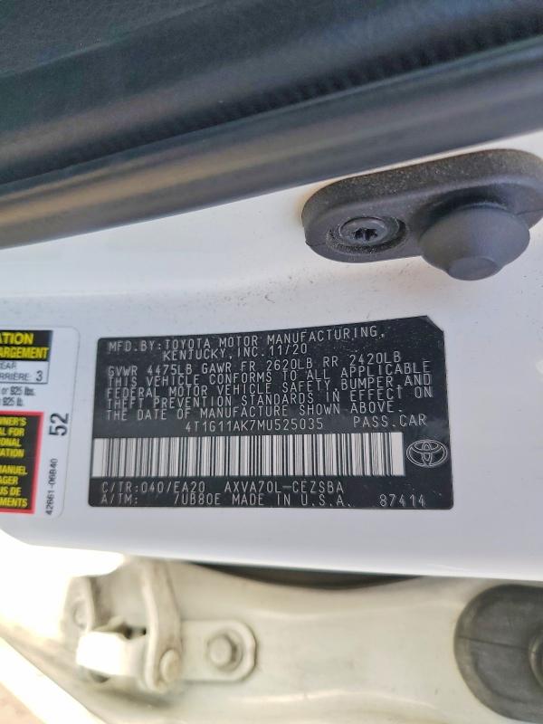 Продажа на аукционе авто 2021 Toyota Camry, vin: 4T1G11AK7MU525035, номер лота: 47408216